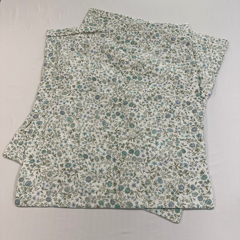 Laura Ashley Floral Quilted Pillow Shams Standard Blue Green Cotton Cottagecore